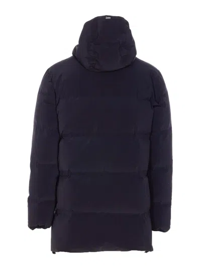 Herno New Impact Long Down Jacket With Hood In Blue