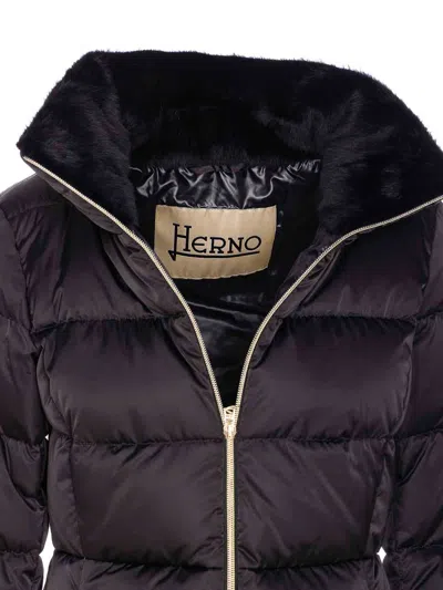 Herno Black Down Jacket With Frontal Zip Closure In Black