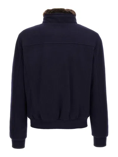 Moorer Padded Fleece Zip-up Jacket With Detachable Faux-fur Collar In Blue