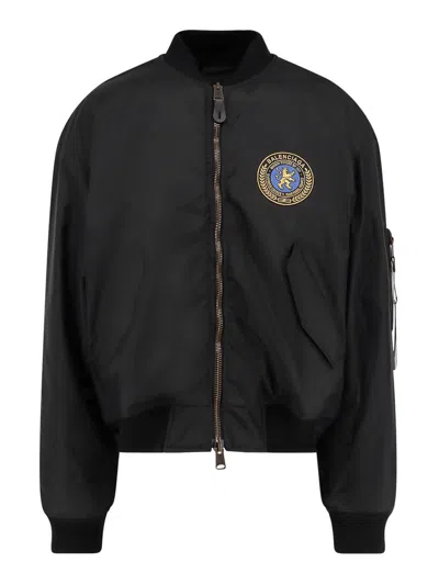 Balenciaga Men Bomber Jacket With Logo In Black