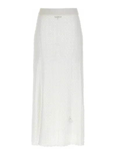 Ganni Shiny Pointelle Knit Skirts White In White