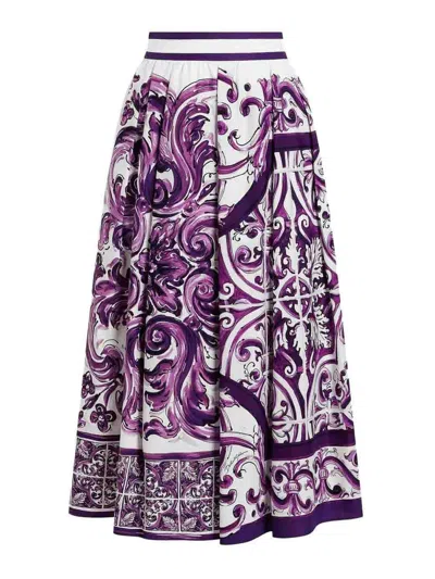 Dolce & Gabbana Women Maiolica Mix Print Poplin Pleated Skirt
