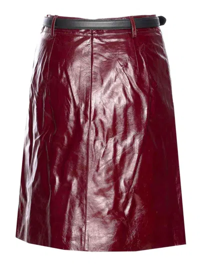 Self-portrait Belted Patent Leather Miniskirt In Brown