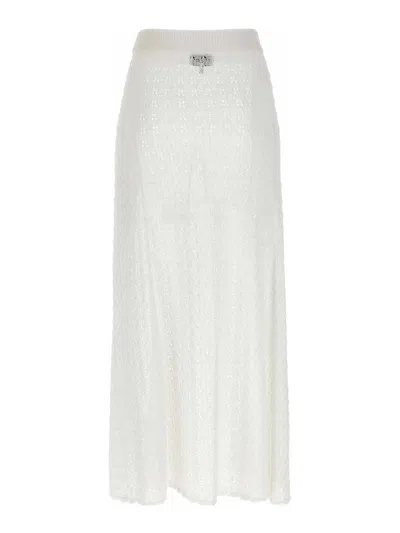 Ganni Shiny Pointelle Knit Skirts White In White