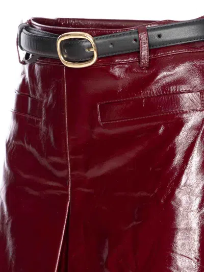 Self-portrait Belted Patent Leather Miniskirt In Brown