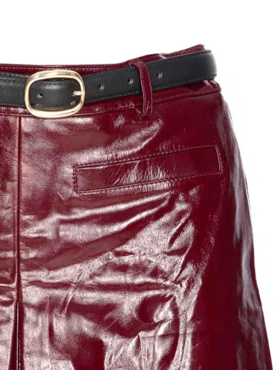 Self-portrait Belted Patent Leather Miniskirt In Brown