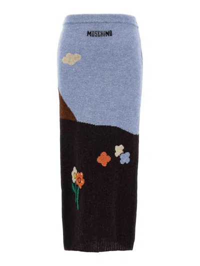 Moschino Shetland Wool Knit Skirt With Landscape Intarsia