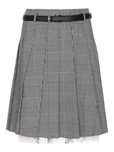Self-portrait Prince Of Wales Pleated Midi Skirt In Gray