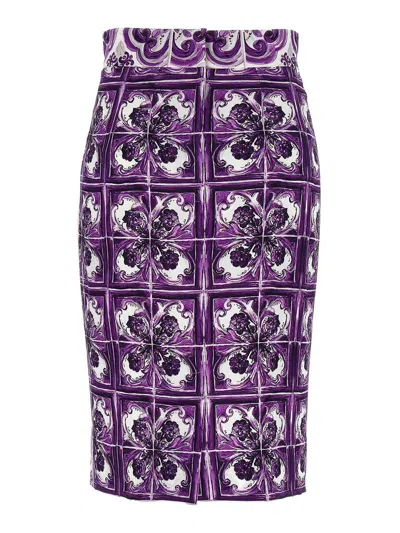 Dolce & Gabbana Maiolica Print Stretch Silk Skirt