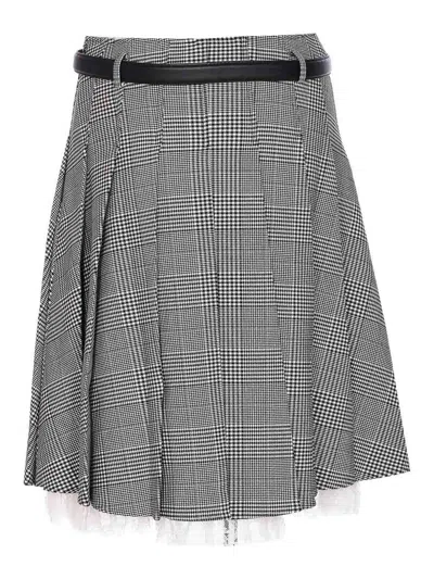 Self-portrait Prince Of Wales Pleated Midi Skirt In Gray
