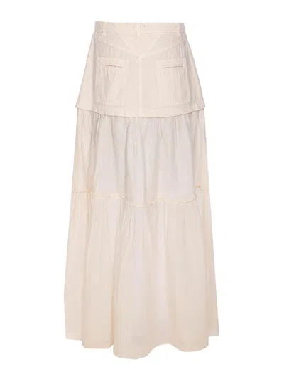 Pinko Flared Tiered Denim Skirt Pockets
