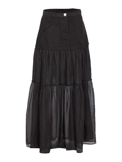 Pinko Long Skirt In Canvas And Cotton Voile