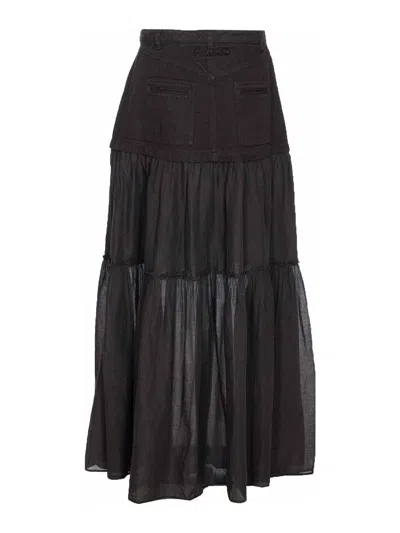 Pinko Long Skirt In Canvas And Cotton Voile