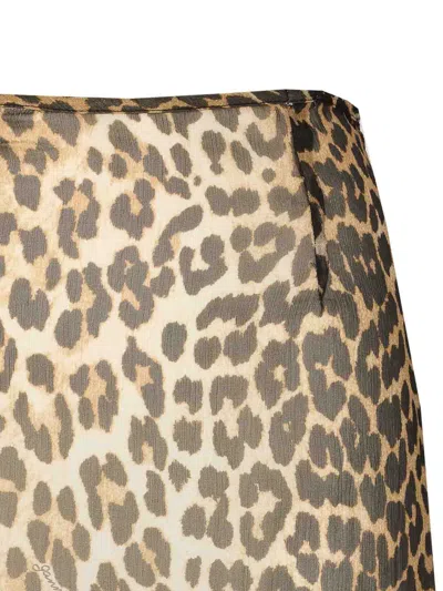Ganni Animal Print Flared Layered Leopard Skirt In Brown