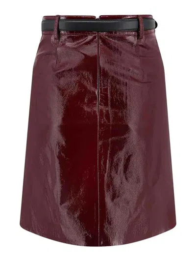 Self-portrait Belted Patent Leather Miniskirt In Burgundy