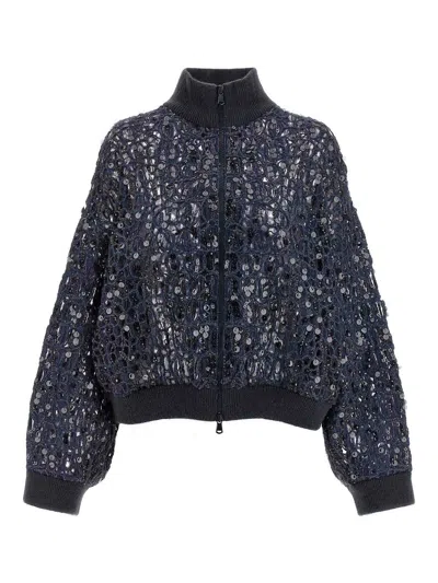Brunello Cucinelli Dazzling Croc Embroidery Sweaters And Cardigans Blue