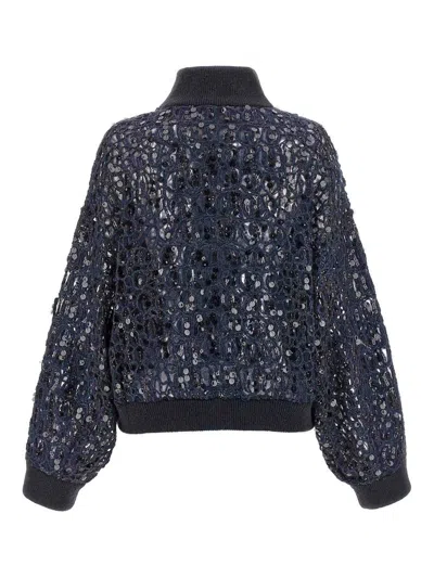 Brunello Cucinelli Dazzling Croc Embroidery Sweaters And Cardigans Blue