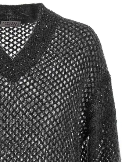 Brunello Cucinelli Rustic Dazzling Net Sweaters And Cardigans Gray