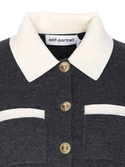 Self-portrait Grey Contrast Collar Cardigan