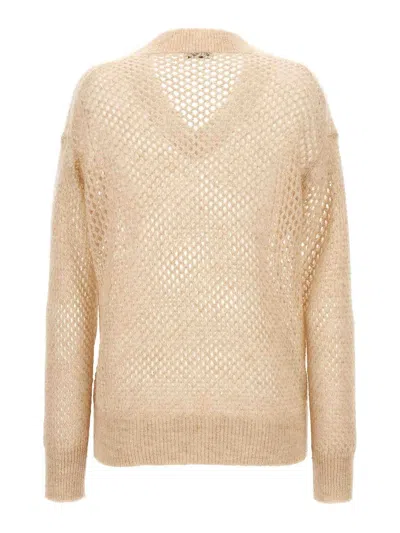 Brunello Cucinelli Rustic Dazzling Net Sweaters And Cardigans Beige
