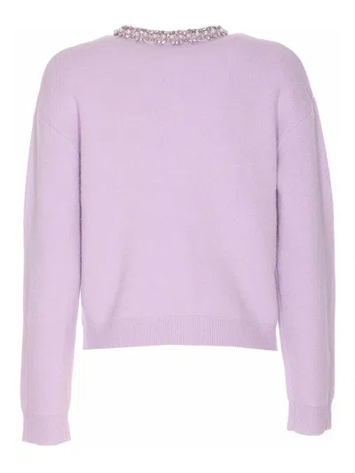 Self-portrait Lilac Crystal Trim Knit Cardigan