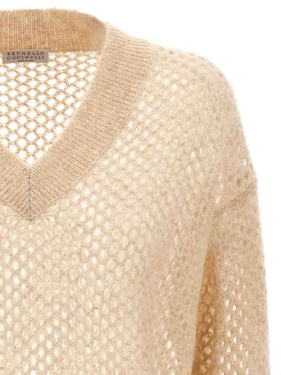 Brunello Cucinelli Rustic Dazzling Net Sweaters And Cardigans Beige