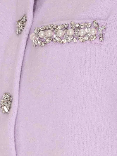 Self-portrait Lilac Crystal Trim Knit Cardigan