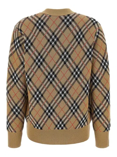 Burberry Check V-neck Cardigan In Wool And Mohair Blend In Brown