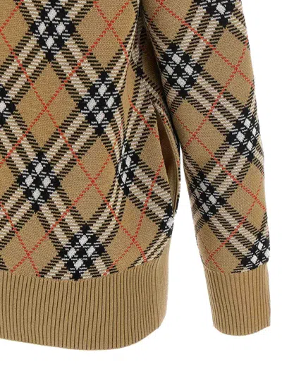 Burberry Check V-neck Cardigan In Wool And Mohair Blend In Brown