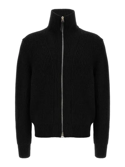 Tom Ford Slim-fit Ribbed Wool And Cashmere-blend Zip-up Cardigan In Black