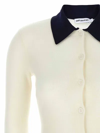 Self-portrait Cream Merino Wool Cardigan In White