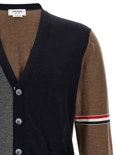 Thom Browne Navy/grey/brown Wool Cardigan In Black