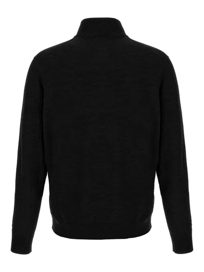 Kiton Wool Long Sleeve Polo With Ribbed Cuffs And Hem In Black