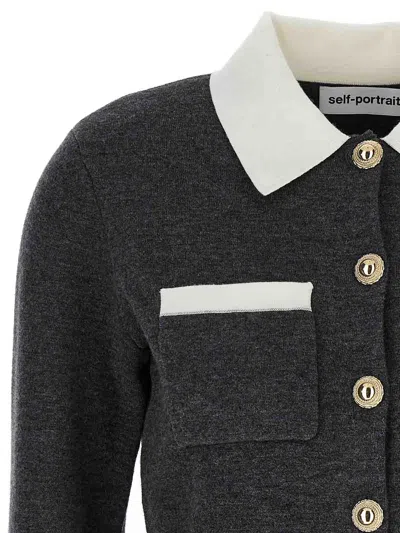 Self-portrait Grey Contrast Collar Cardigan