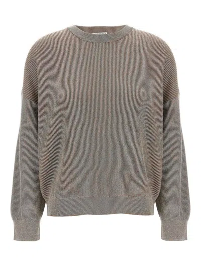 Brunello Cucinelli Ribbed Crewneck Cotton Sweater With Dropped Shoulders