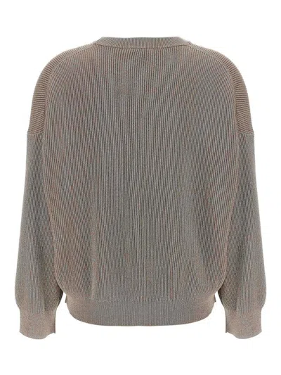 Brunello Cucinelli Ribbed Crewneck Cotton Sweater With Dropped Shoulders