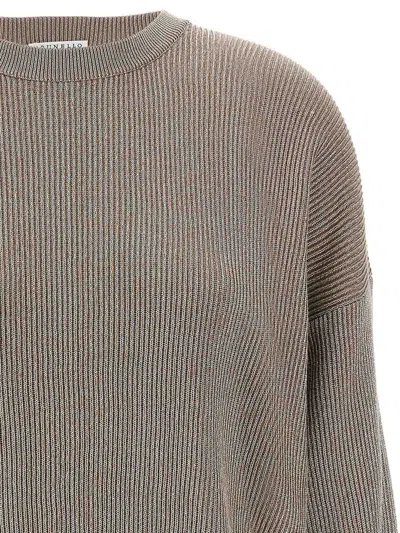 Brunello Cucinelli Ribbed Crewneck Cotton Sweater With Dropped Shoulders