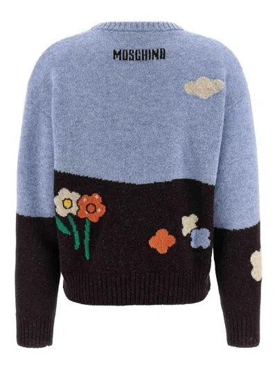 Moschino Shetland Wool Sweater With Landscape Intarsia In Multi