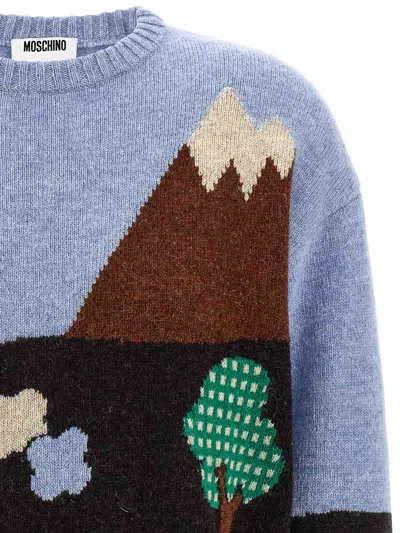 Moschino Shetland Wool Sweater With Landscape Intarsia In Multi