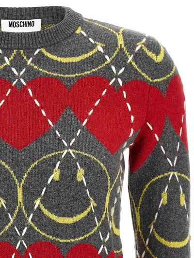 Moschino Wool Blend Pullover Smiley Grey