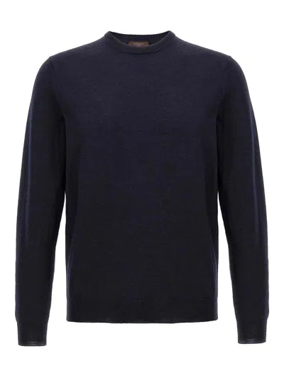 Zanone Crew Neck Wool Sweater With Ribbed Cuffs In Black