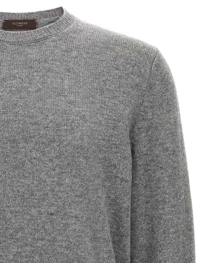 Zanone Crew Neck Wool Sweater With Ribbed Cuffs In Gray