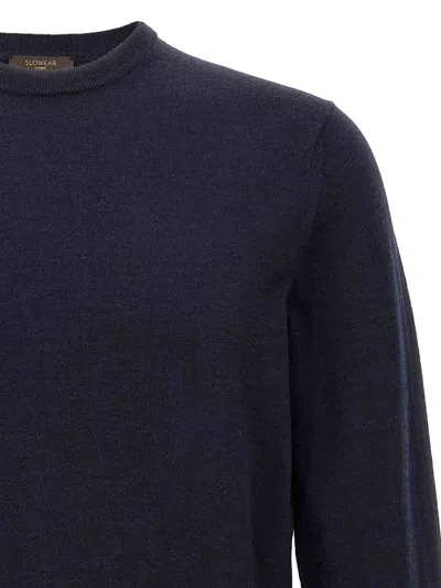 Zanone Crew Neck Wool Sweater With Ribbed Cuffs In Black