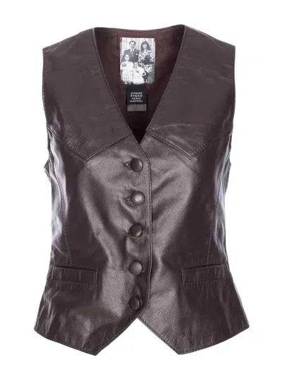 Pinko Leather Vest With V-neck And Front Pockets