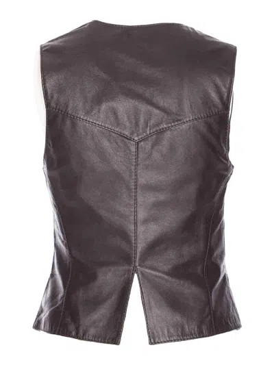 Pinko Leather Vest With V-neck And Front Pockets