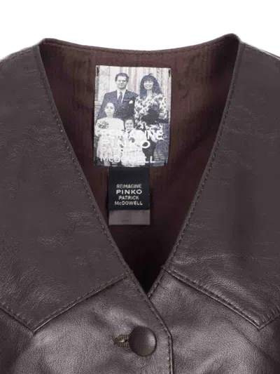 Pinko Leather Vest With V-neck And Front Pockets