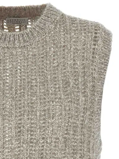 Brunello Cucinelli Rustic Dazzling Net Gilet Gray In Gray