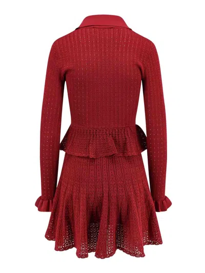 Self-portrait Self Portrait Women Burgundy Pointelle Knit Long-sleeved Mini Dress
