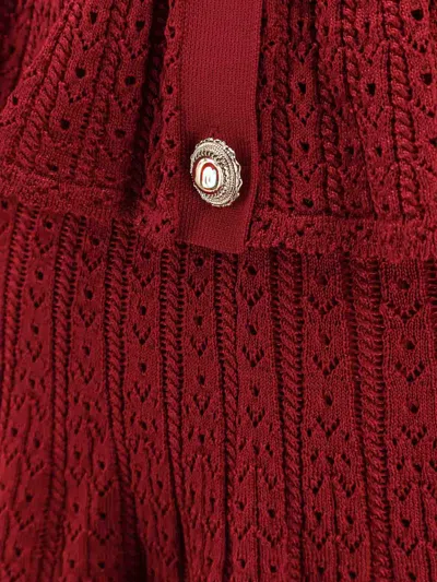 Self-portrait Self Portrait Women Burgundy Pointelle Knit Long-sleeved Mini Dress