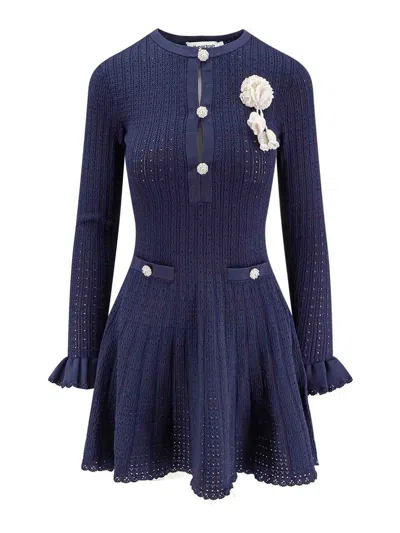 Self-portrait Self Portrait Women Perforated Knit Short Dress With Removable Lace Brooch